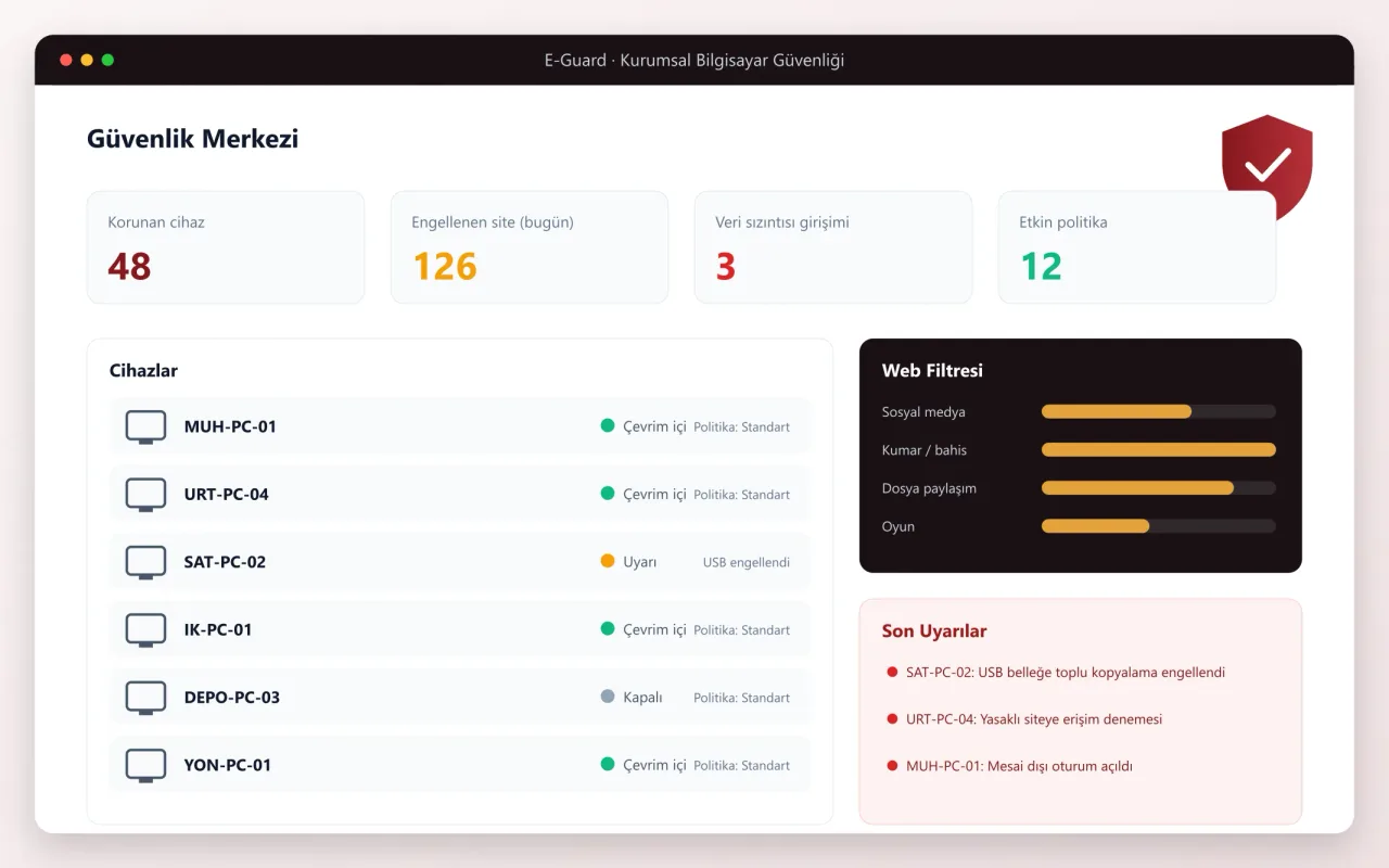 E-Guard: Şirket bilgisayarlarınız üzerinde tam kontrol ve denetim